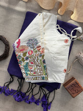 Purple Handloom Cotton Saree With Embrodery Work Redy Made Blouse
